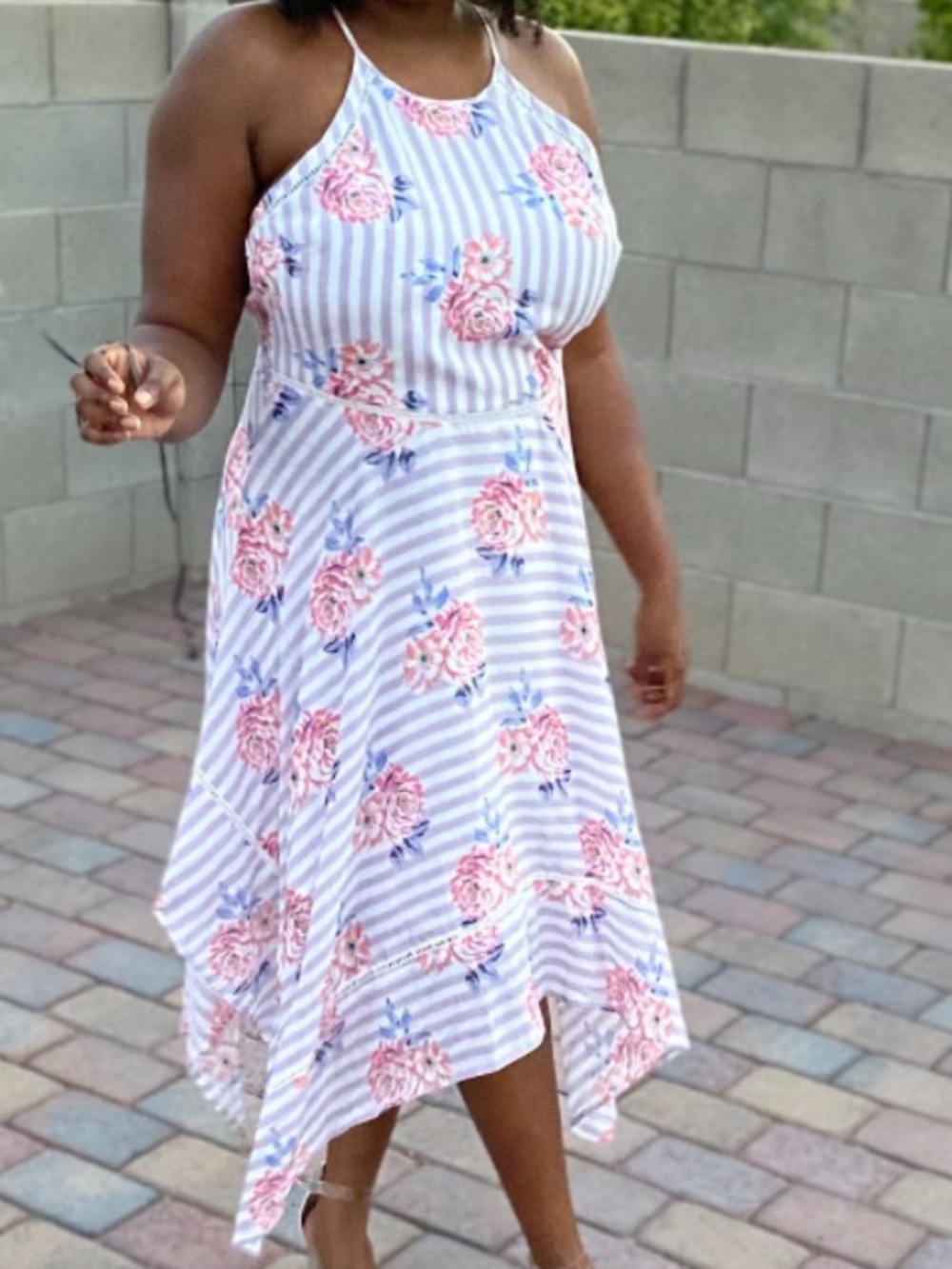 Candie's White Striped Dress with Pink Floral Print - Picture 3 of 3
